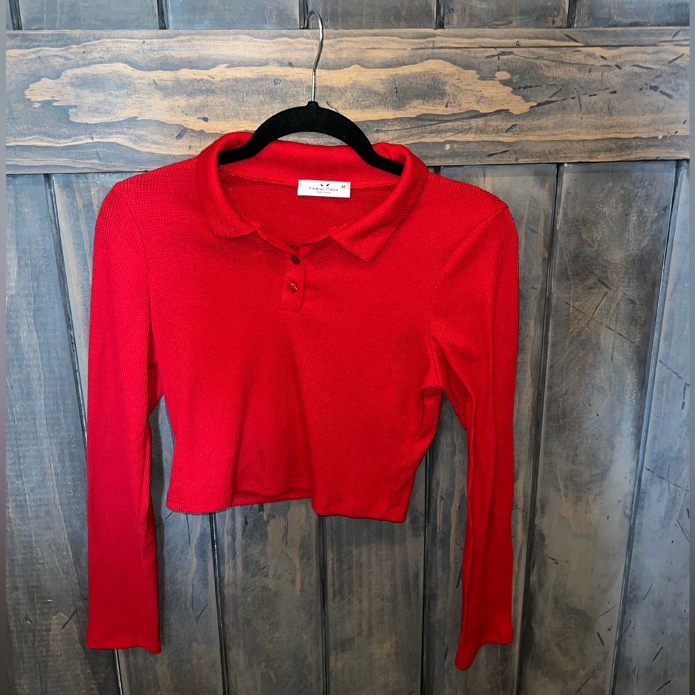 Crop long sleeve polo shirt top